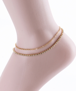 Double Layer Rhinestone Chain Anklet AN320034 GOLD